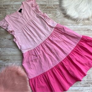 J. Crew Factory Pink Linen-blend Ruffle Sleeve Tiered Mini Dress | 00